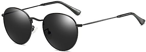 RUNHUIS Rund polarisierte Sonnenbrille Damen Herren Klassische Super Leichte Metallrahmen Gläser Mode Brillen für Fahren Angeln Schwarz/Grau