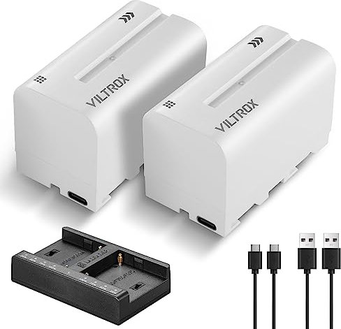 VILTROX Akku NP-F750 Ersatzakku 2 Stück Battery und Smart LED Dual USB-C Ladegerät für Sony NP-F970 F960 F950 F770 F750 F570 F550 Kompatibel Godox VILTROX Neewer Camcorder/Monitor/Kamera Slider