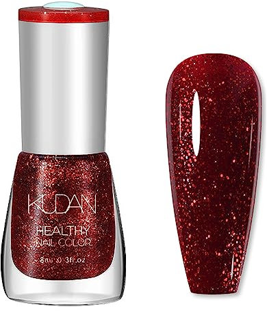 Glitter Nail Polish, Wine Red Glitter Nail Polish, Burgundy Red Nail Varnish, Long Lasting Chip Resistant & Quick Drying Nail Gel for DIY Nail Art Manicure at Home Salon 8ML(Burgundy)