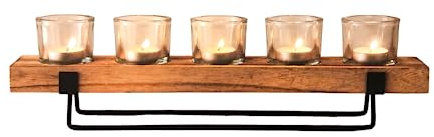 Homelox Vintage Tea Light Holder On Natural Wooden Stand With Black Metal Leg