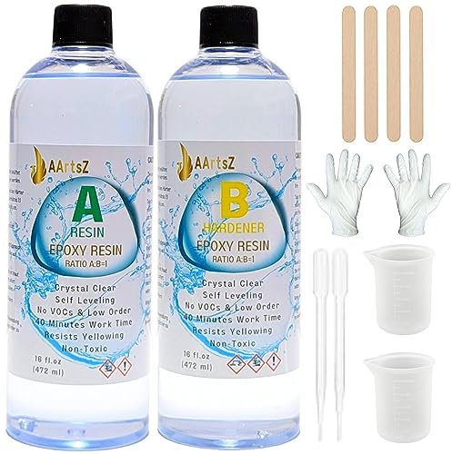 Epoxidharz mit Härter 1:1; AArtsZ Epoxidharz Glasklar Gießharz Anfänger 944ml (32 oz) Set; Premium Harz kristallklares für Holz, Kunst, Handwerk, DIY Deko Tischplatte, Schmuckherstellung, Aquarium