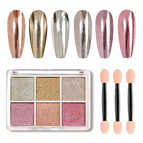 GZMAYUEN Rosa Golden Chrome Nagel Puder 6 Farbe Nagelpulver Chrome Pigment Mirror Effect Nail Powder
