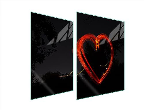 TMK ArtDeko Tabla de cortar decorativa de cristal templado y cubre vitro, Placa protectora de vitrocerámica 70 x 52 cm 2 piezas, para inducción, protección contra salpicaduras, Corazón