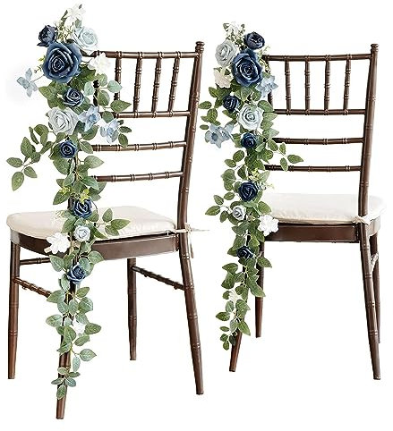Tkasniy Hochzeit Gang Stuhl Dekorationen Stühle zurück Pew Blumen(1 Stück), Dusty Rose Hochzeit Stuhl Dekorationen Blumen mit Bändern für Hochzeit Zeremonie Party Dekor