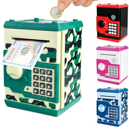 Pup Go Tirelire Digitale ATM pour Enfants de 3 à 12 Ans, Coffre-Fort Électronique avec Mot de Passe, Papier à Défilement Automatique, Grande Capacité, Idée Jouet Cadeau Éducatif pour Garçons (Vert)