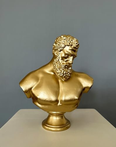 Herkules Büste Statue, 21 cm, Herkules Büste Skulptur, griechische Mythologie, römische Statue (Gold)