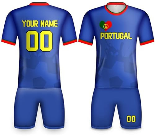 Davcielaora Kit calcio 23/24 Portogallo per uomo adulto Coppa del Mondo t-shirt Coustom nome squadra numero trofeo di calcio tuta, Blu, XS