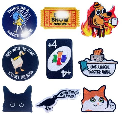 YJ PREMIUMS Lustige Aufnäher mit Haken und Look für Rucksack Jacke Airsoft Tasche Weste Humor groß groß für Moral taktisches Militär This is Fine Dog Don't Be Salty Cat Meme Dut lustiges Mehrfarbig