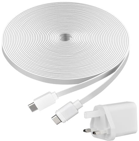 VIEWZONE Power Charge Cable Compatible with ring Spotlight Cam Plus(Battery) and Spotlight Cam Pro(Battery), 6 Metres Charge Cable with Charge Adapter to Power Camera Continuously, White, 1-PACK