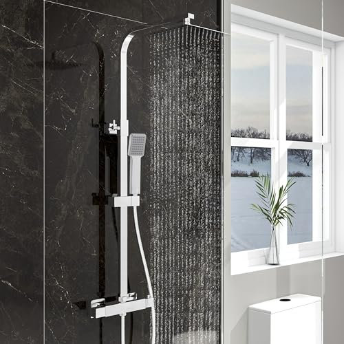 Aica Sanitarios Columna de Ducha Termostática Acero Inoxidable 80-120cm con Alcachofa Superior de 8 Pulgadas Cuadrada Plata Ducha Lluvia para Baño