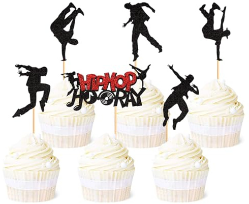 Houhounb 2 Sätze Schwarz Hip-Hop-Tanz Tortendekoration Kreativer Tanz Cake Topper für Musik-Themenparty, Kuchendekoration für Geburtstagsfeier