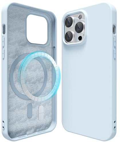 oakxco Silicone Case for iPhone 14 Pro Max Compatible with Magsafe Magnetic Wireless Charging, Slim Thin Soft Rubber Gel with Magnet, Matte TPU Mag Cover for Women Men, Light Blue