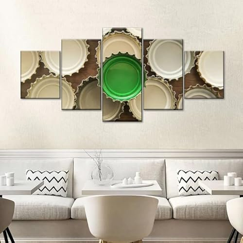 LDHZSS Abstract Canvas Wall Art Decor 5 Piece Canvas Prints Wall Art 5 Panels Single Green Bottle Cap Canvas Posters Frame Wall Decor Pictures for living room wall decoration