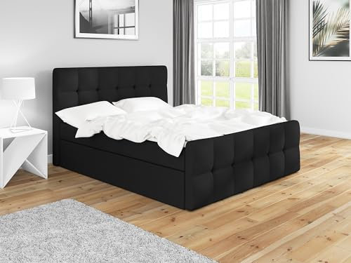 A&J MöbelLand Boxspringbett 120x200 mit Bettkasten und Lattenrost – HAKI, Bett mit Matratze und Stauraum in Schwarz 16