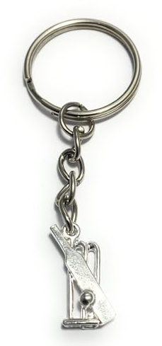 FizzyButton Gifts Cricket Bat and Stump Charm Keyring Key Ring with Silver Tone Keychain