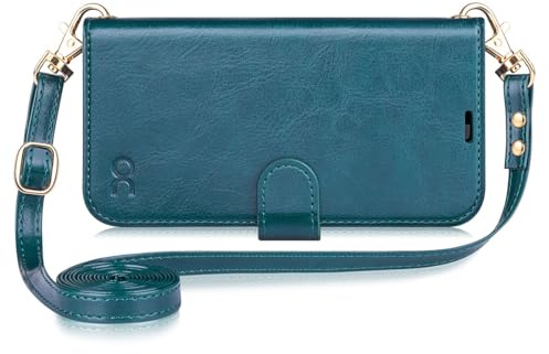 OCASE for iPhone 16 Case with Strap, Adjustable and Detachable Crossbody Lanyard PU Leather Wallet Case with RFID Blocking, Card Holders, Kickstand, Shockproof Flip Cover, Peacock Blue