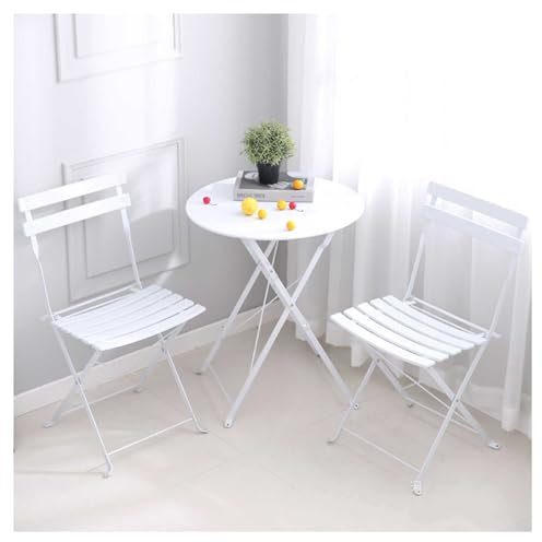 HINNVCL 3 Stück Bistrotisch und Stühle Eisen Bistro Set, Anti-Rost Wasserdicht Faltbar Cafe Tisch und Stühle Faltbar Klein Bistro Set für Indoor Outdoor Veranda Rasen Balkon Kleiner Raum