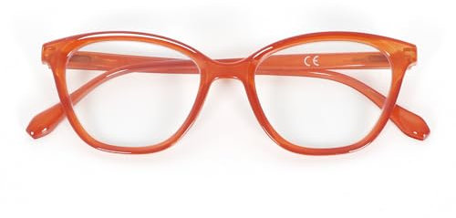 MMOWW Gafas de Lectura para Mujeres Elegante Montura Ojos de Gato Gafas de Bloqueo a Luz Azul Bisagras de Muelle (Naranja, +1.5)