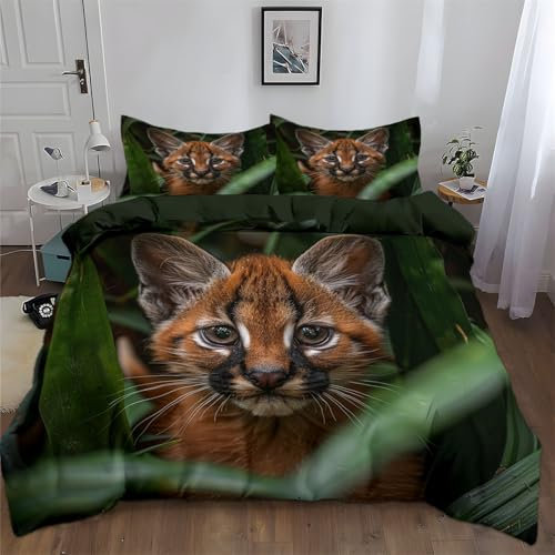 Srigzcaly Dschungelluchstier 135 x 200 cm Bettwäsche Set mit Reißverschluss Mehrfarbig für Jungen Mädchen Mikrofaser Betten Set, Bettbezug mit 2 Kissenbezug