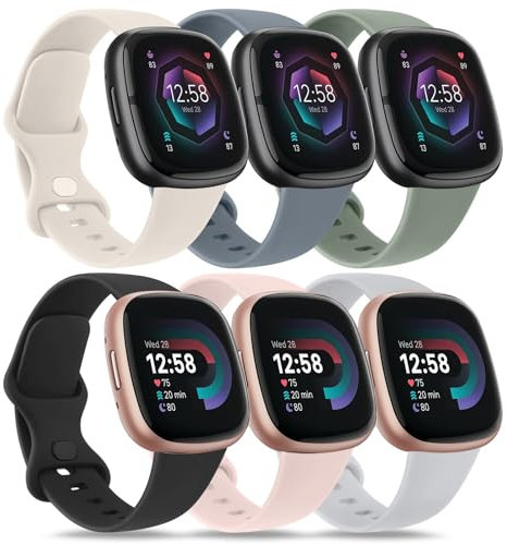 Tobfit Lot de 6 bracelets pour Fitbit Sense 2 Fitbit Versa 4 - Pour homme et femme - Bracelet de rechange sport en silicone pour bracelet Fitbit Versa 3 / Fitbit Sense