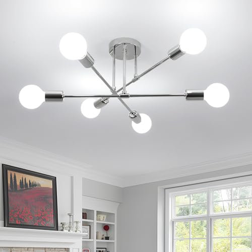 Comely Moderne Sputnik Kronleuchter 6 Flammig, Vintage Deckenleuchte E27, Chrom Industrielle Deckenlampe aus Metall für Wohnzimmer Esszimmer Schlafzimmer Küche
