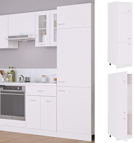 White Wood Refrigerator Cabinet 60 x 57 x 207 cm Multi Purpose Kitchen Tall Cabinet for Broom Storage