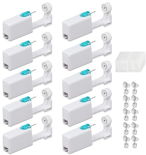 10 Stück Einweg Ohrlochpistole Set, Ohrloch Stecher mit Ohrsteckern, Schmerzfreies Piercing Set , Hygienisch und Sicher, Ohrringe Selber Machen Set für Unisex, Geeignet für Anfänger und Profis