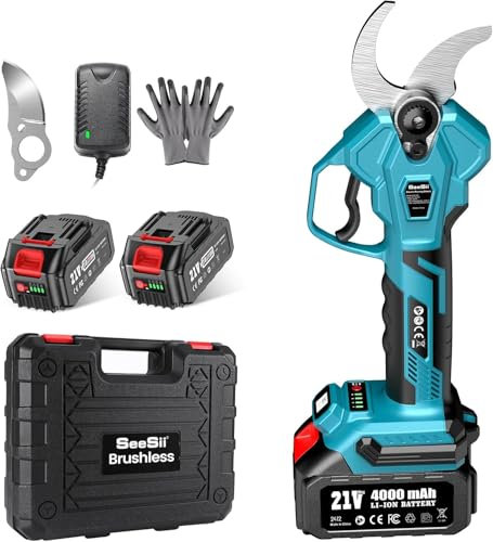 SINWE Astschere,Akku astschere 30MM Gartenschere mit 2 Akku 2000mAh, Bürstenloser Motor Baumschere, Kabellose Elektrisch Garten Schere mit LED-Schnittzählerm, Verstärktes Schutz (30MM Astschere)