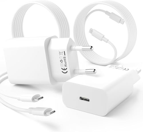 2 Pezzi Caricatore Rapido per iPhone 16 15, 20W Adattatore da Parete con Spina USB-C 20W con Cavo USB-C 2M Compatibile con iPhone 16/16 Plus/16 Pro Max/15/15 Plus/15 Pro/15 Pro Max