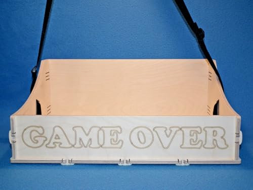 GAME OVER Bauchladen aus Holz für Hochzeit Junggesellenabschied, Fete, Party, Catering oder Feier mit schwarzem Tragegurt