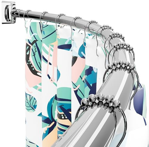 LONXIU Gebogen Duschvorhangstange，83-193cm Verstellbare Duschstange aus Edelstahl für Badezimmer, Badewanne, Kabine, Muss gebohrt werden, Silbern