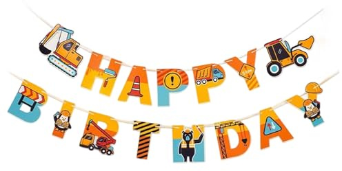 Dcsfadq Bagger Happy Birthday Girlande Jungen, Baustelle Geburtstag Deko, Bulldozer Hängende Geburtstage Banner für Kindergeburtstag Themenparty Dekoration