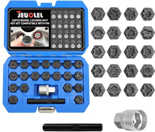 JEUCLEL 22PCS Wheel Locking Nut Key Kit Compatible with VW VAG Volkswagen | Wheel Lock Nut Socket Adapter Set, Anti-Theft Lug Removal Tool, Anti-Theft Screw Remover, Repair Tool, Tyre Fitting, garage