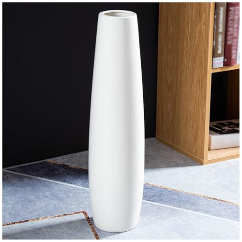 GTHTUHFD Bodenvase, Weiß, Hohe Bodenvase, 61 cm, Große Keramikvase, Dekorative Blume Für Heimdekoration, Wohnzimmer, Büro, Schlafzimmer, Küche, Hochz,E-17x61cm