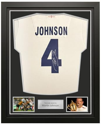 Martin Johnson Signed England Rugby Shirt: Johnson 4. Standard Frame