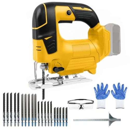 Scie sauteuse électrique compatible avec batterie Dewalt 20 V, scie sauteuse électrique sans fil avec 4 réglages orbitaux, 20 lames de scie sauteuse, coupe biseautée de -45 ° à +45 °, idéale pour le