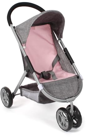 Bayer Chic 2000 Puppenbuggy Speedy – Puppenwagen - grau-rosa | 3-Rad Puppenbuggy mit Sonnenverdeck & Anschnallgurt. Feste Griffhöhe 58 cm. Leichtgängige Doppelräder & Gepäcknetz. 1,5 kg.