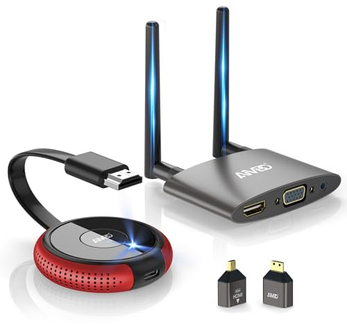 AIMIBO Wireless HDMI Transmitter and Receiver 4K, 5G & 2.4G Stable Wireless Transmission, Dual Screens HDMI & VGA Casting Video/Audio for Laptop, TV Box, Camera, Phone to Monitor, Projector, HDTV-50M