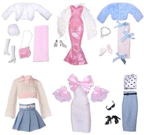 UJBVCX 20 Piezas Ropa y Accesorios, Compatibles con Barbie Muñecas, Vestido de Cola de Pez, Falda de Cuero, Falda de Jersey, Vestido Ajustado y 2 Vestido y Abrigo de Piel para 11.5 Pulgadas Muñeca