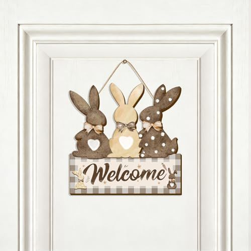 Türschild Frohe Ostern, Willkommen Schild Ostern, Niedlicher Hasen Türkranz, Osterdeko Zum Aufhängen, Holz Dekoschild, Frühlingsdeko Osterdeko für Haustür Zuhause Wand Hof Garten (C)