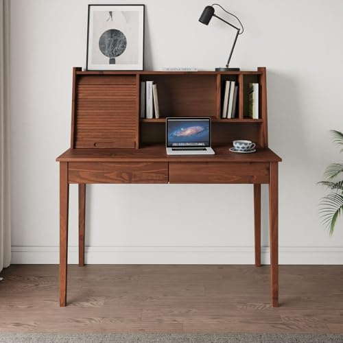 IDIMEX Schreibtisch Alisa mit 2 Schubladen & Rollladen aus Massivholz, Kastanie Finish- Schreibtisch aus Kiefernholz, Massivholz Schreibtisch mit Stauraum, ideal für Homeoffice und Arbeitszimmer
