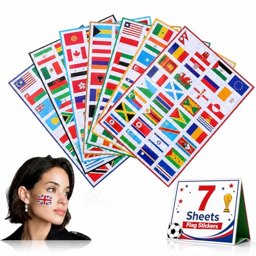 NUOBESTY 7 Sheets of Flag Stickers, World Country Design Waterproof PVC National Flag Stickers for Scrapbook, Journal, Laptop, Luggage, School, Travel & Geography Learning (Mixed Styles)