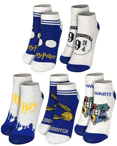 Harry Potter Socken für Jungen - Hogwarts Kinder Sneaker Kindersocken Söckchen Grau/Blau (5er Pack)