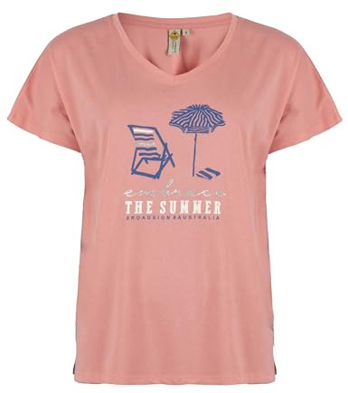 ROADSIGN australia Damen T-Shirt mit sommerlichem Print, U-Ausschnitt, ideal für entspannte Looks