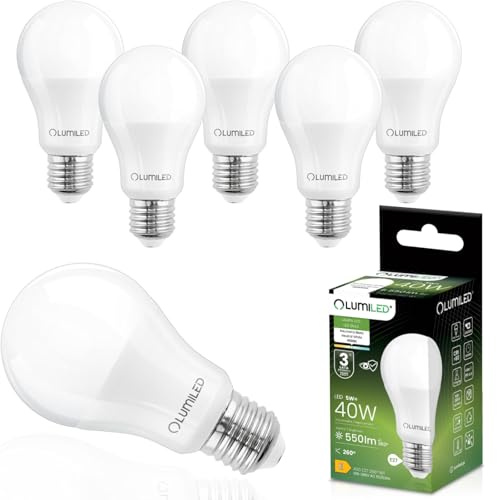 Lumiled LED Lampe E27 A60 5W ersetzt 40W 550lm 4000K Neutralweiß 230V 260° Abstrahlwinkel Nicht Dimmbar Innenbeleuchtung Tropfen Lichtquelle Energiesparlampe 6er Pack