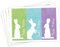 Papierdrachen 12 Oster Aufkleber zum Basteln und Dekorieren - Motiv weiße Osterhasen auf buntem Hintergrund (rechteckig) - Sticker Nr 16 - Ostern 2023