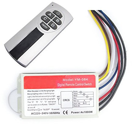 Namvo Interruptor inalámbrico de Pared y Control Remoto 220 de Cuatro vías, de Cinco etapas Wireless Switch Interruptor de Control Remoto Digital