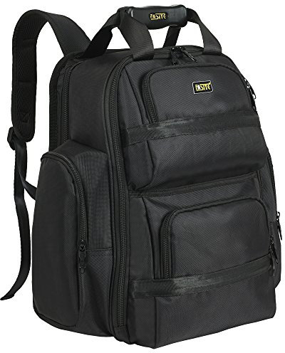 FASITE Werkzeugtasche, Rucksack, robust, professionelle Aufbewahrung und Organizer für Bauunternehmer, Elektriker, Klempner, HVAC, große Frontklappe, passend für 13-17 Zoll Laptops Notebooks, schwarz