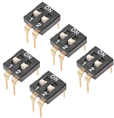 sourcing map 5 Pcs Black DIP Switch Horizontal 1-2 Positions 2.54mm Pitch for Circuit Breadboards PCB