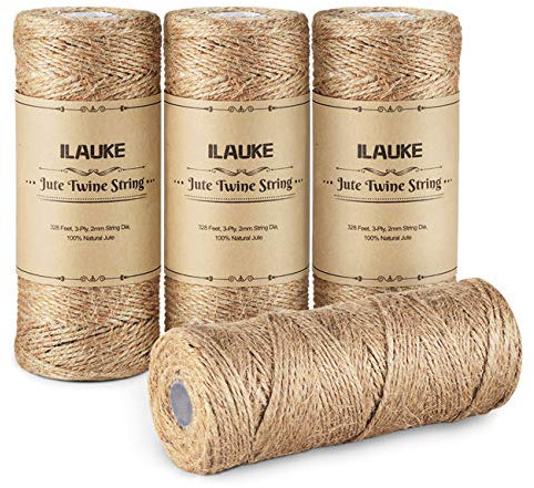 4 x 100m JuteSchnur,3-lagig langlebige reißfeste Handwerk Gartenbau Seil, 4 Spulen Natürliche Jute Kordel für DIY Kunstgewerbe Weihnachten Geschenk Umwickeln Garten,Farbe Natur